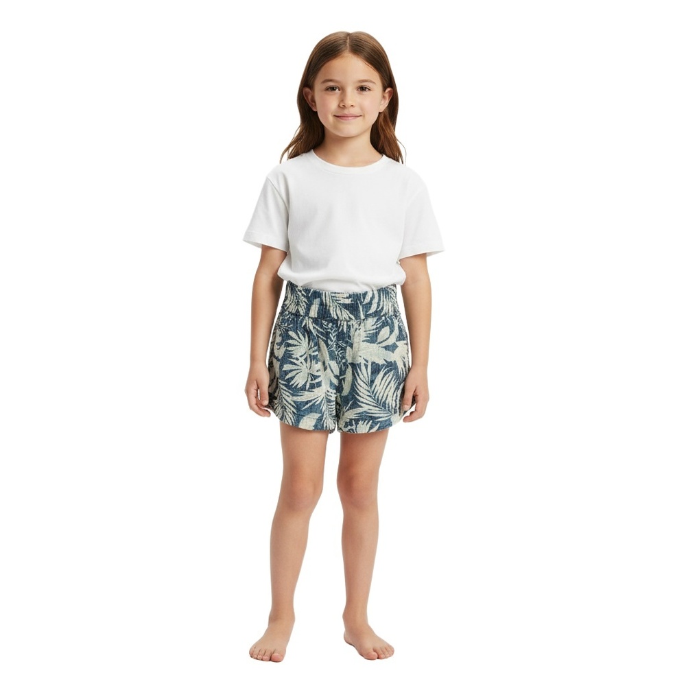 RIPCURL Girls‎ Size 8 Shorts Blue, Light Blue White Tropical Leaf Print